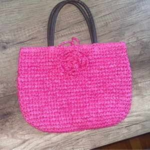 Vibrant Pink Textured Wicker Rose Bag